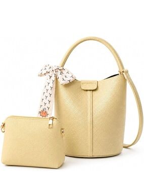 Yellow Vegan Leather Bucket Bag w/Dust Bag-New